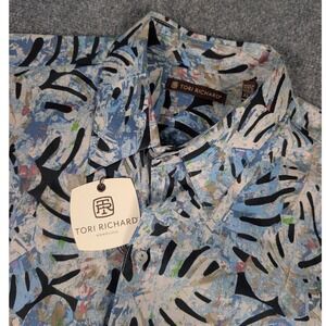 Tori Richard Honolulu Mens XLT Blue Abstract Monstera Cotton Lawn Shirt Hawaii